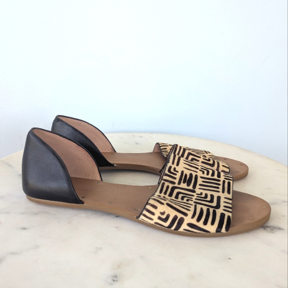 Madewell Thea Geometric Printed Calf Hair Leather Open Toe Flats - Picture 3 of 11